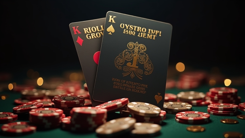 Tarjetas con condiciones de bonos y luces de casino en fondo oscuro