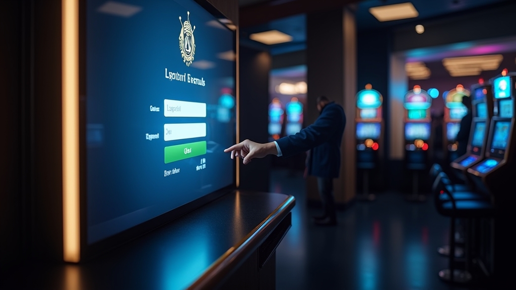 Persona ingresando datos en una pantalla de acceso de Orobet en un casino oscuro
