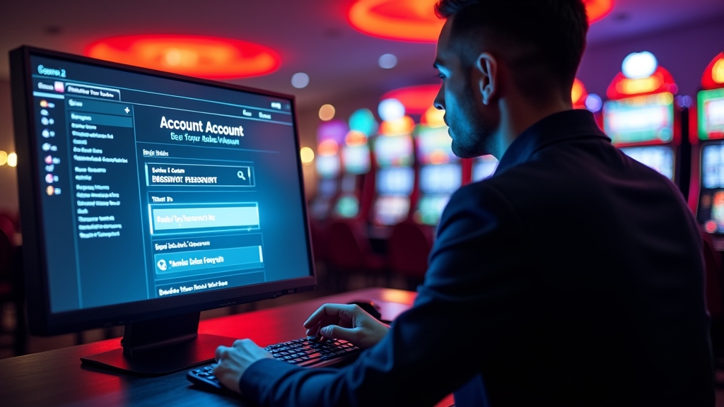 Escena de recuperación de acceso a Orobet con una pantalla de restablecimiento en un casino oscuro